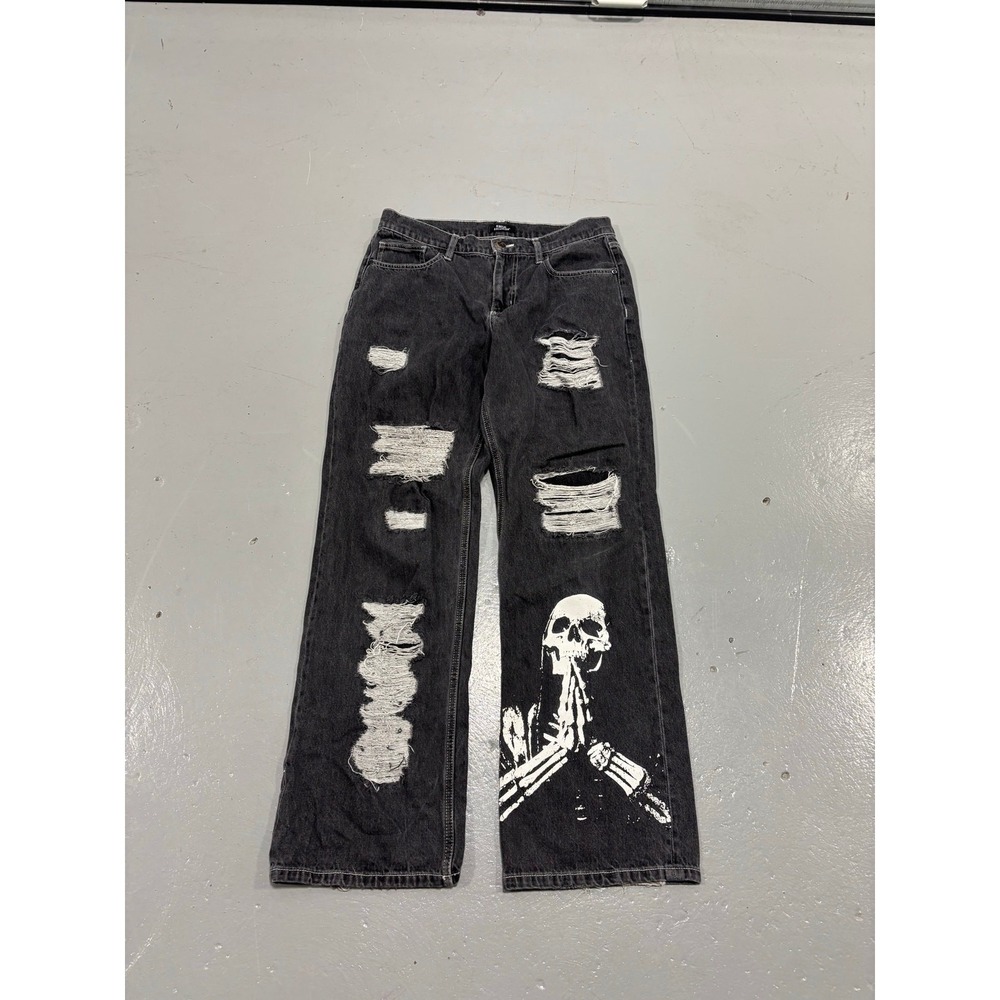 Y2K Social Collision Black Straight Leg Pants Mens 32x32 Mall Goth Skater